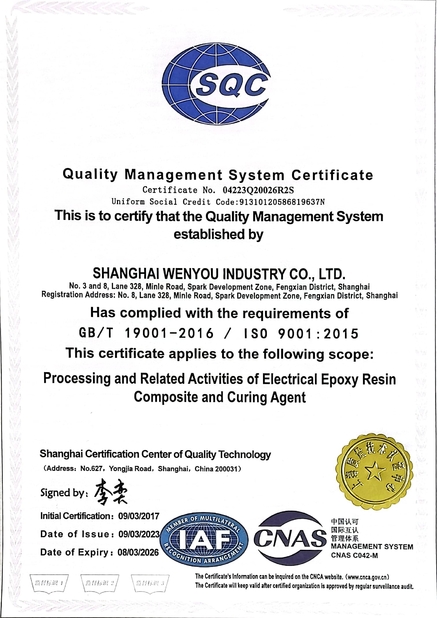 China Shanghai Wenyou Industry Co., Ltd. certification